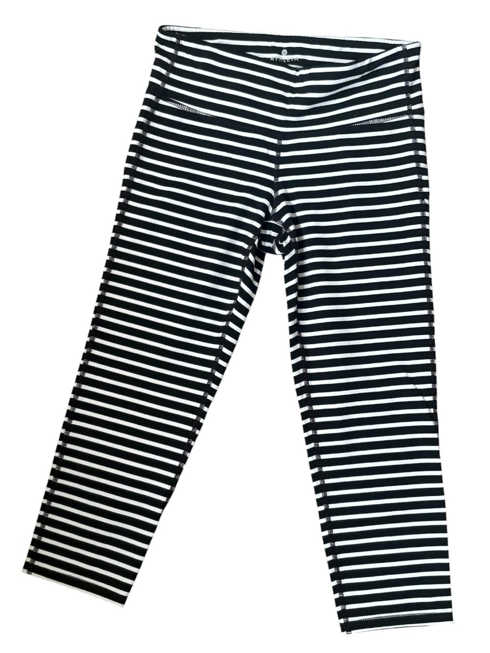 Athleta Black & White Striped Capri Leggings